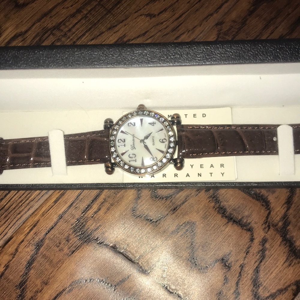 Genevex Chocolate Brown Rhinestone Watch